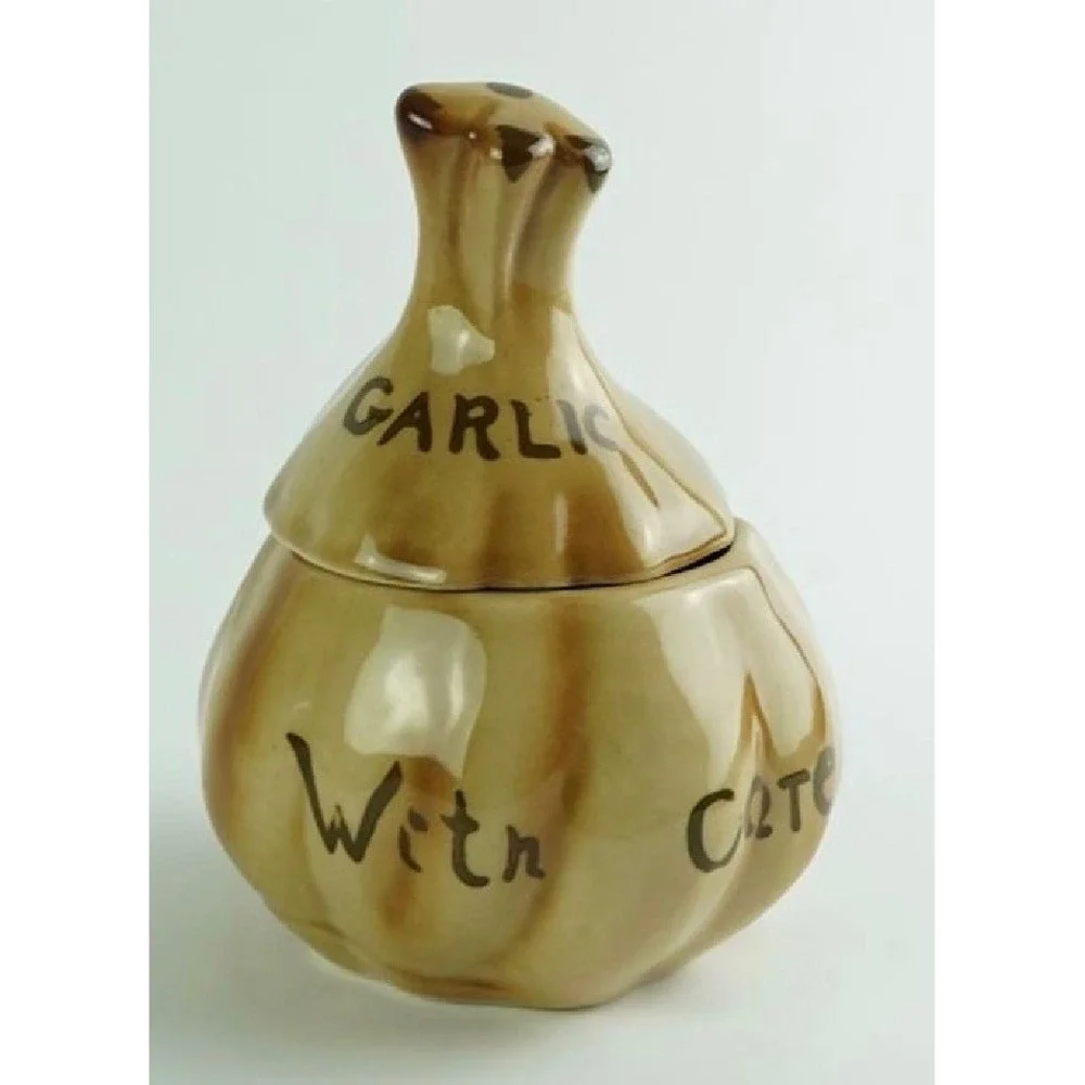 Vintage Crying Garlic Keeper Ceramic Jar Hand Painted Japan Novelty Kitsch 5in